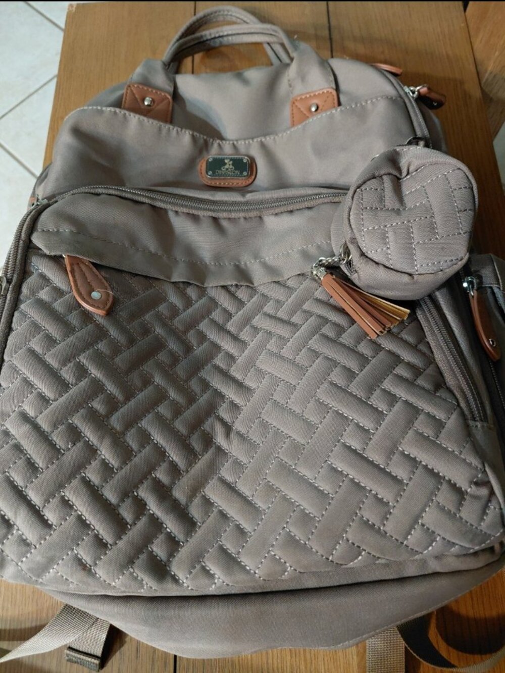 Dabbleroo Diaper Bag  Backpack Taupe Clean Pockets Storage